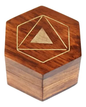 Mid 20th Century Vintage Hand Made Inlaid Brass Triangles Wooden Hexagon Box