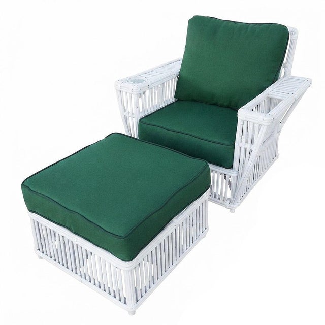 White 1990s Presidents Nantucket Stick White Reed Rattan Livingroom Set W/ Green Cushions For Sale - Image 8 of 9