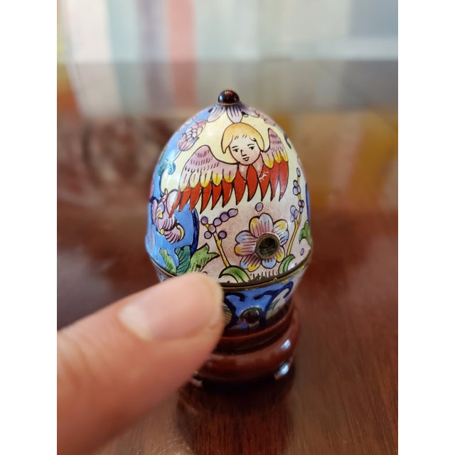 Art Nouveau Antique Egg Shaped Enamel Jewel Box Jeweled Cabochons For Sale - Image 3 of 12