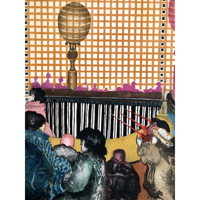 Abstract Elie (Eliahu) Abrahami, Iranian Israeli Large Aquatint Etching Figurative Abstract Circus Monde Balloons For Sale - Image 3 of 6
