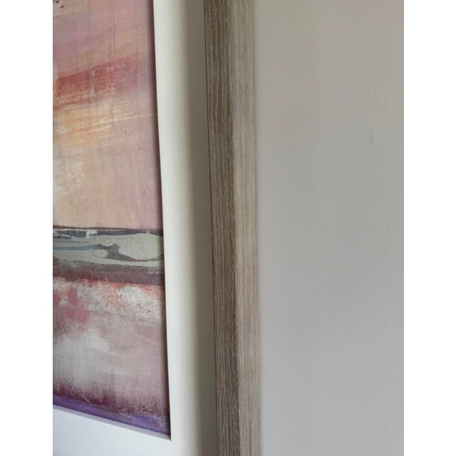 Contemporary Oversized Framed Abstract Sailboat Seascape in Blush and Blue, 56” For Sale - Image 3 of 4