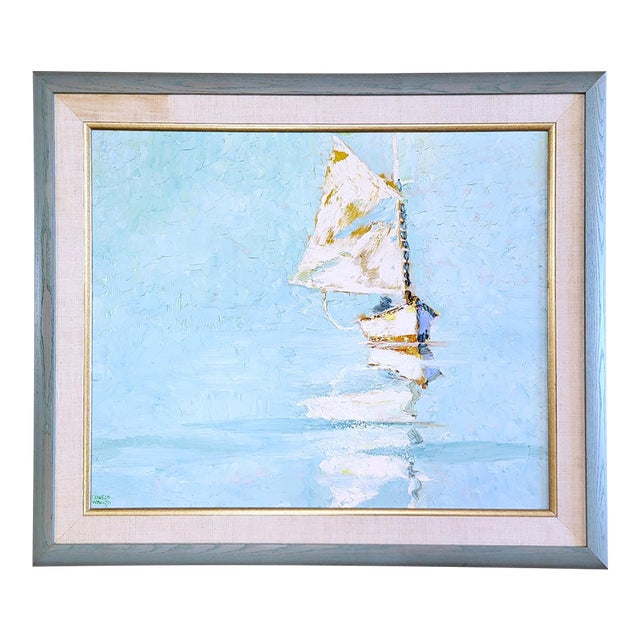 Vintage American Cape Cod Sailboat Oil Painting by Coulton Waugh For Sale