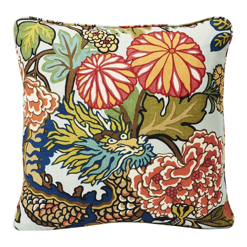 Schumacher Double Sided Pillow In Chiang Mai Dragon Aquamarine