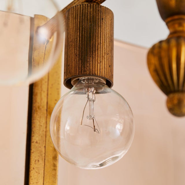 1970s 1970s Italian Brass + Curved Amber Smoked Glass Pendant Light For Sale - Image 5 of 8