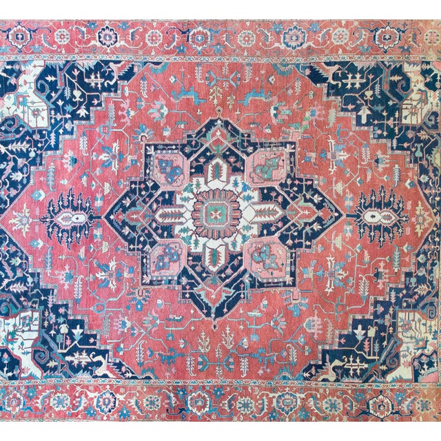 Brick Red Late 19th Century Persian Heriz Rug For Sale - Image 8 of 16