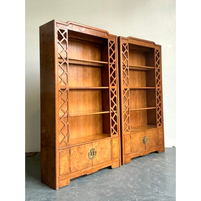 Vintage Boho Thomasville Burl Fretwork Etagere - A Pair For Sale - Image 11 of 12
