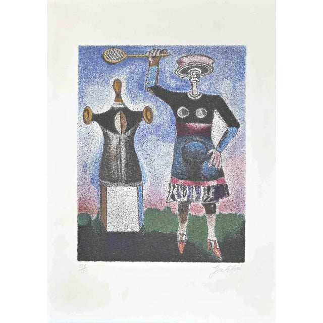 Modern Franco Gentilini, Figures, Lithograph, 1970s For Sale - Image 3 of 3