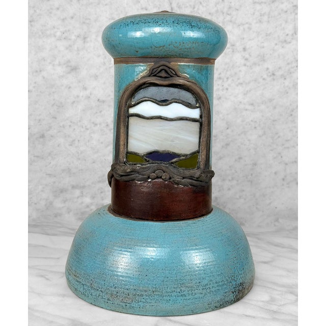 Vintage Abstract Folk Signed Pottery & Stained Glass Window Shrine Sculpture For Sale - Image 6 of 13