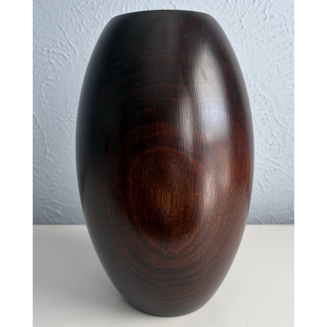 Dark Walnut Vase With Sculptural Form and Expressive Grain For Sale - Image 4 of 7