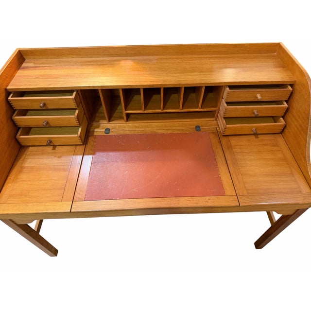 1970s 1970s Danish Modern Solid Oregon Pine Writing Desk by Andreas Hansen for Hadsten Træindustri For Sale - Image 5 of 9