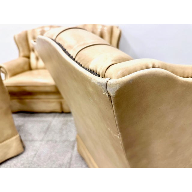 Chesterfield Style Leather Two-Seater Sofa and Armchairs, 1980s, Set of 3 For Sale - Image 3 of 11