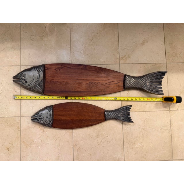Mid-Century Modern Vintage Mid-Century Modern MCM Fish Metal Wood Wall Art Plaques Platter Sculpture For Sale - Image 3 of 6