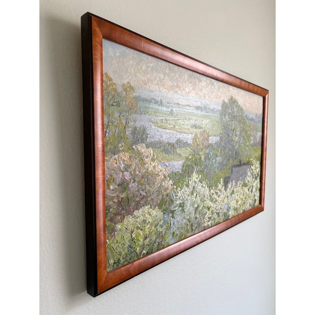 Oil Painting - Flowering Fruit Trees by a River For Sale - Image 9 of 10