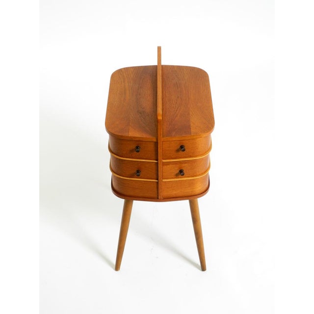 Maroon Mid-Century Modern Teak Sewing Box with Hinged Compartments, 1950s For Sale - Image 8 of 18