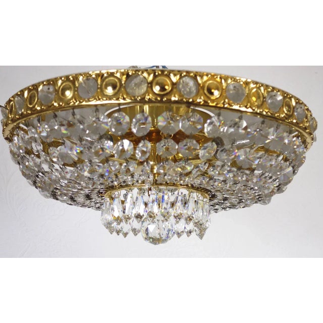 Vintage Brass-Lead Crystal Ceiling Lamp from Sölken Leuchten, in Very Good conditions. Designed 1970 to 1979 This piece...