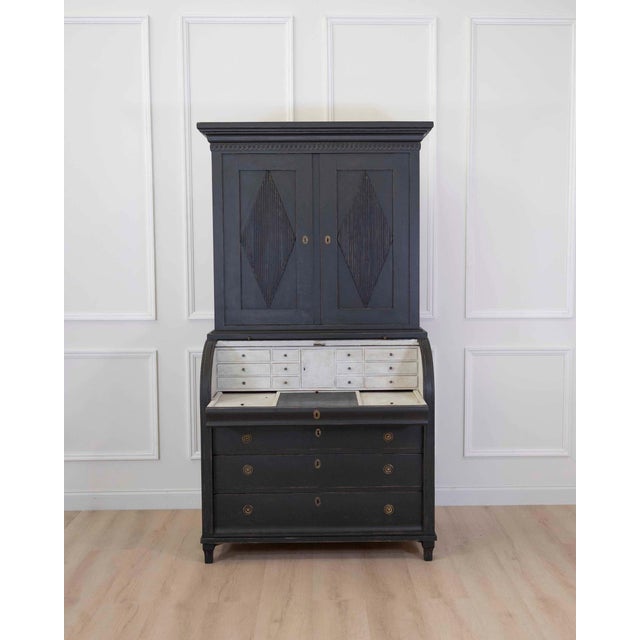 Mid 20th Century Swedish Gustavian Style Roll Top Secretary Cabinet For Sale In Atlanta - Image 6 of 11