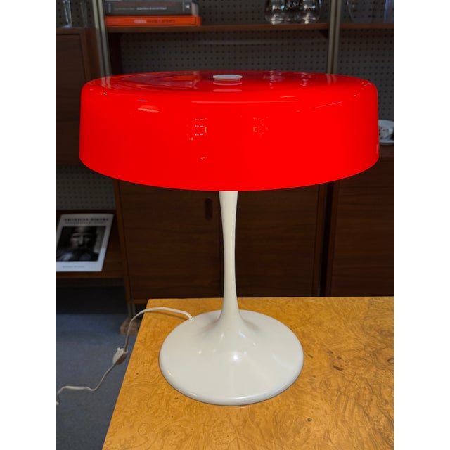 You are viewing a fantastic MOD Tulip Based Lamp + Red Case Glass Table Lamp by Temde of Switzerland c1960s The lamp...
