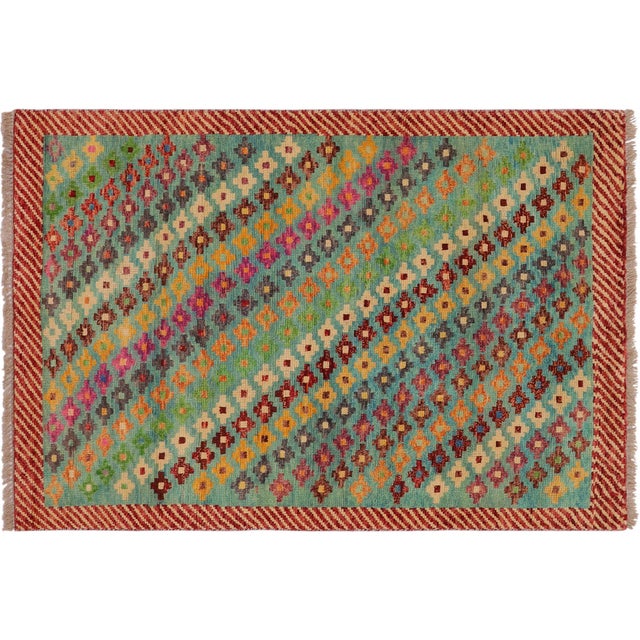 Shabby Chic Balochi Blue/Red Wool Rug - 3'4''x5'0'' For Sale - Image 10 of 11