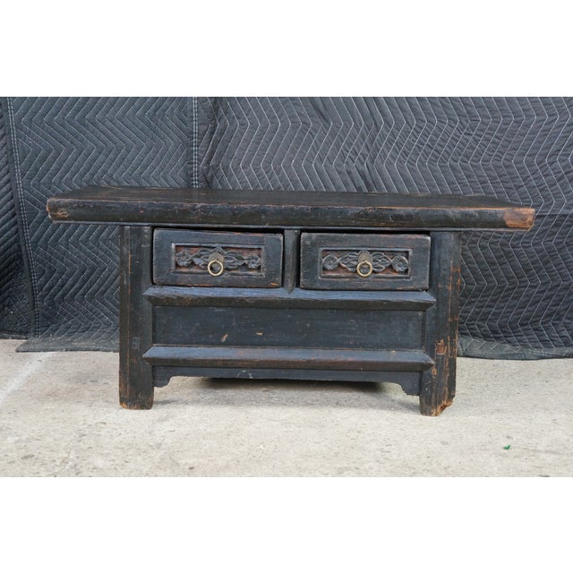 Black Antique Chinese Lacquered Kang Coffee Altar Table Console Bench Seat 36" For Sale - Image 8 of 18