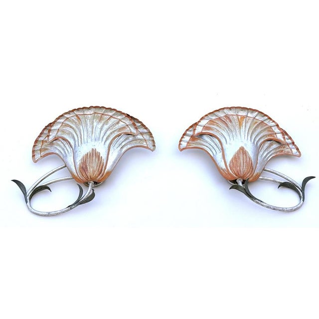 Large Italian Silver Leaf and Metal Flower Wall Sconces, 1970s, Set of 2 For Sale - Image 18 of 18