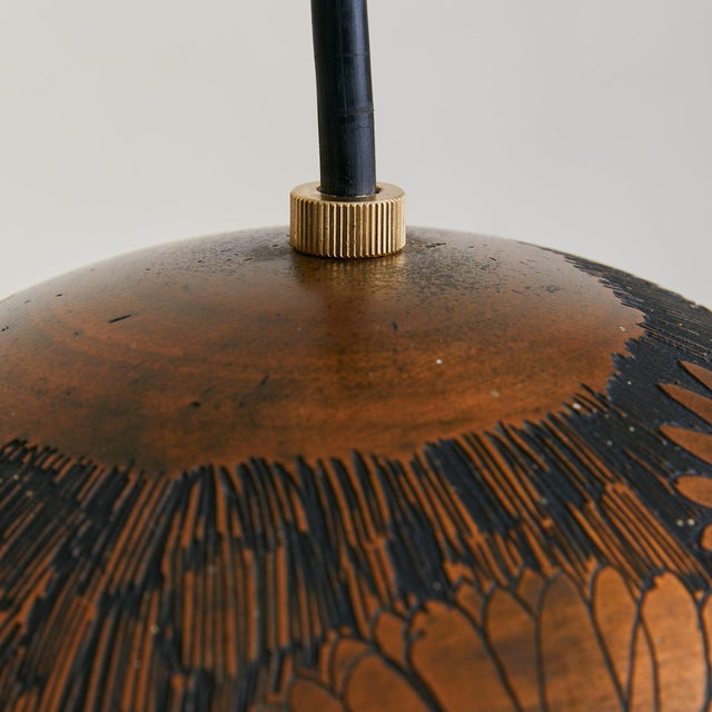 Copper Italian Etched Copper Floral Pendant Light by Victor Cerrato, 1960s For Sale - Image 8 of 9