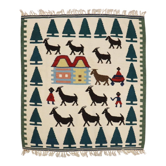 Late 20th Century Zabihi Collection Pictorial Turkish Kilim - 2'5" x 2'6" For Sale