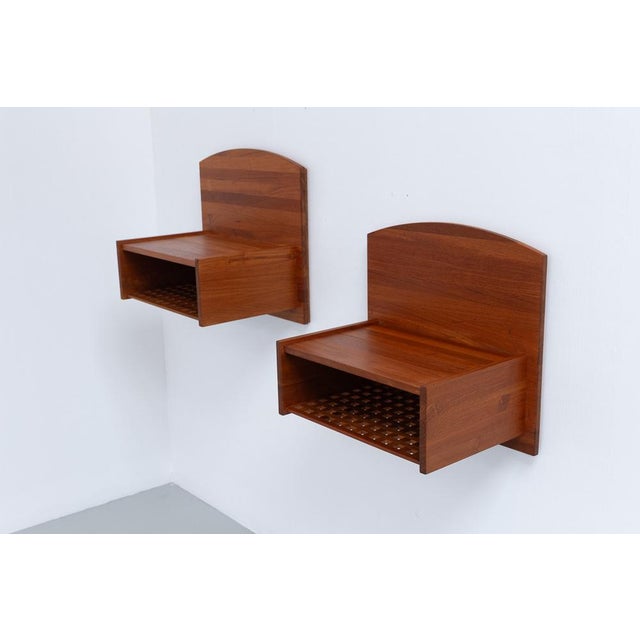 Danish Wall-Mounted Bedside Tables in Teak attributed to Trip Trap, 1980s, Set of 2 For Sale - Image 3 of 18