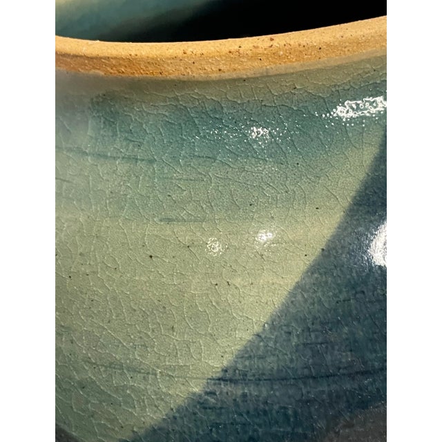 Abstract Modern Blue Ceramic Lidded Ginger Jar For Sale - Image 9 of 11