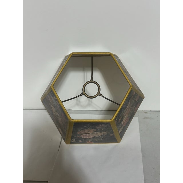 Mid 20th Century UpgradeLights Black Floral 14 Inch Hexagonal Chimney Lampshade For Sale - Image 4 of 7