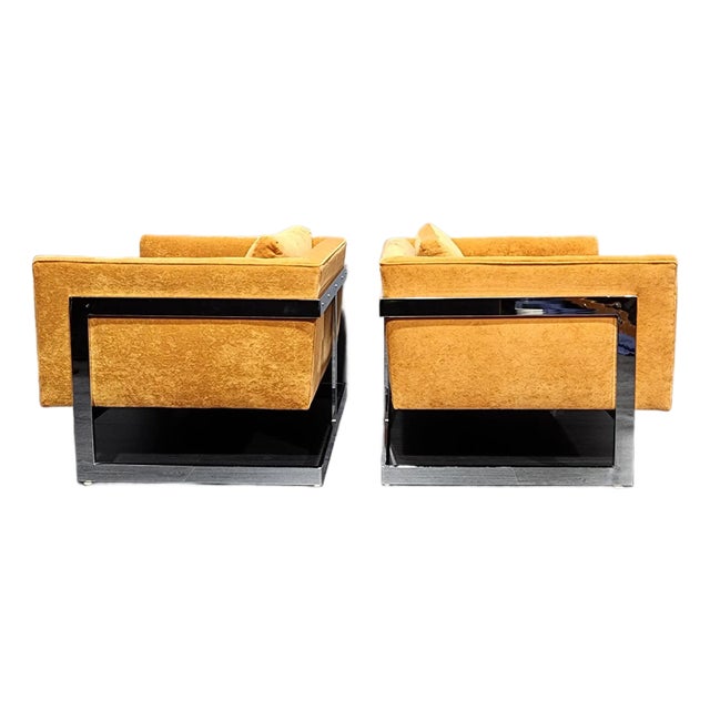 Mid 20th Century Milo Baughman Large T-Back Lounge Chairs in Orange Microfiber, Attributed For Sale