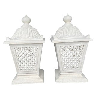 A Pair of Vintage Palm Beach Style Cast Stone Garden Lanterns For Sale