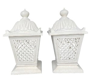 A Pair of Vintage Palm Beach Style Cast Stone Garden Lanterns