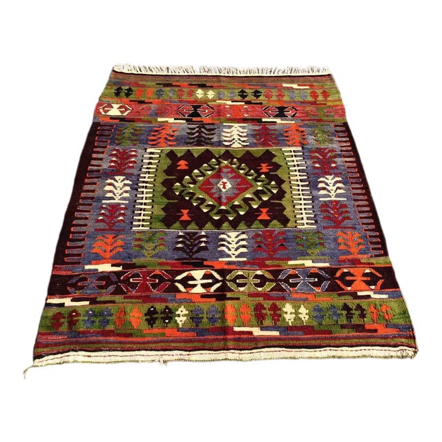 Vintage Turkish Kilim Rug - 52" X 62" For Sale