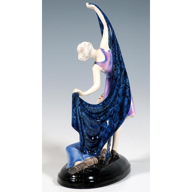 Art Deco Posing Dancer & Pierrot Group attributed to Lorenzl for Goldscheider, Vienna, Austria, 1933 For Sale - Image 4 of 7