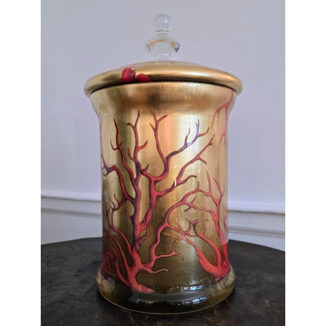 A stunning gilded and decoupaged Apothecary Jar with cover created by the well-known artist Scott Potter. Gorgeous glass...