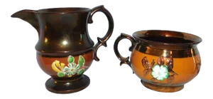 Antique Copper Lustre Creamer & Sugar - Set of 2