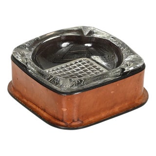 French Leather and Cut Crystal Ashtray attributed to Jacques Adnet, 1960s For Sale