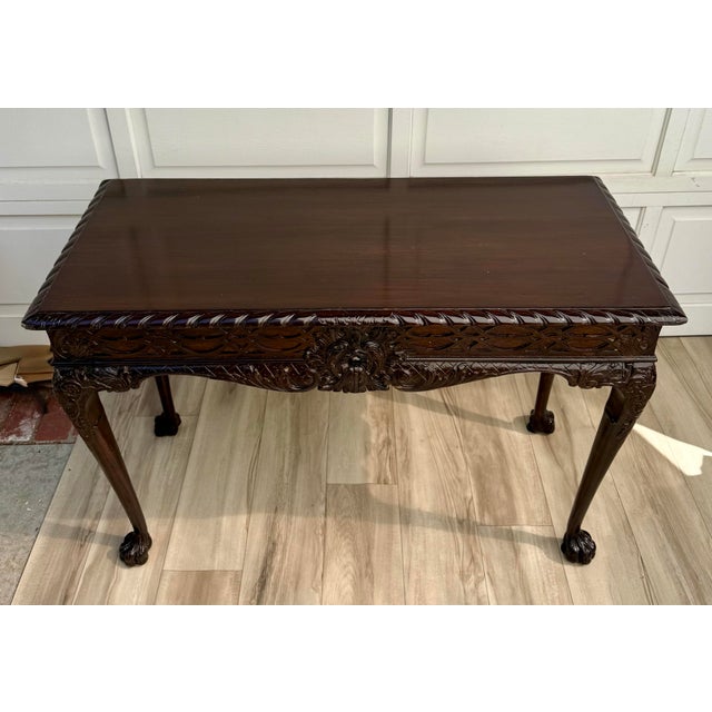 English Early 20th Century George II Chippendale Revival Carved Console Table For Sale - Image 3 of 17