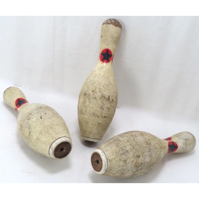 Original Vintage American Mid 20th Century Wood Bowling Pins. Lot of 3 For Sale - Image 9 of 10