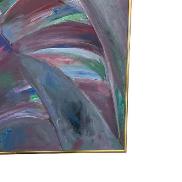 Large Abstract Expressionist Painting in Brass Toned Frame, Modern Color Field Wall Art. For Sale - Image 4 of 10