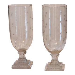 Pair of Etched Glass Vases With Star Motif For Sale