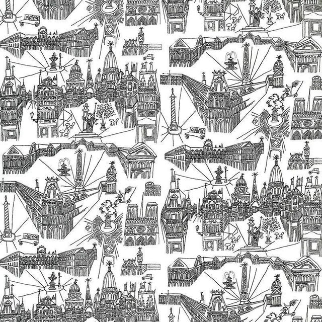 Sample - Schumacher Views Of Paris Fabric in Black on White For Sale