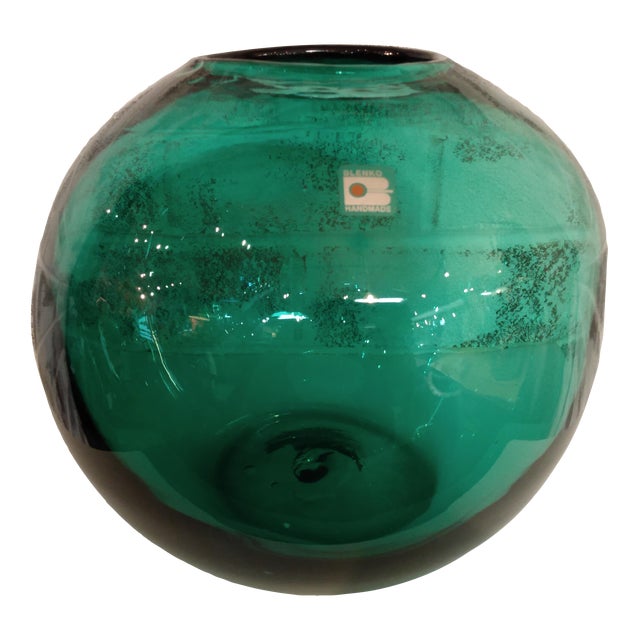 Mid Century Blenko Teal Art Glass Ball Vase Chairish