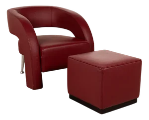 Set of Formenti Wave Leather Armchairs in Red with Stool