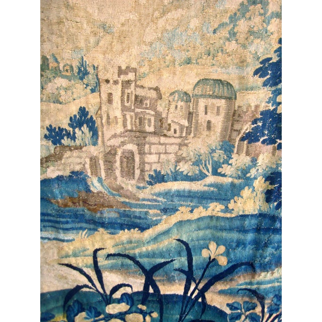 French Aubusson Verdure Country Side With a Lake and Castle 18 Century For Sale - Image 4 of 17