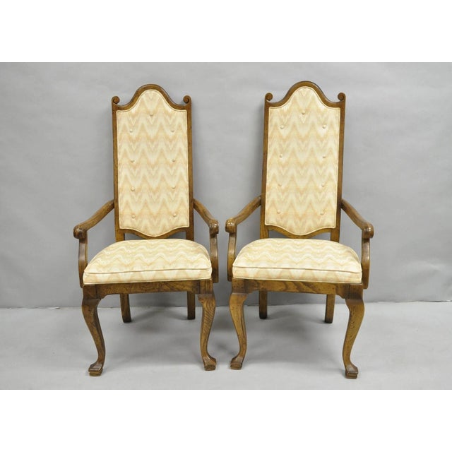 Vintage Italian Provincial Hollywood Regency Oak Wood Dining Arm Chairs - a Pair. Chairs feature solid wood frames,...