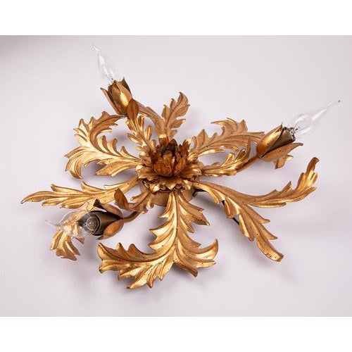 1950s Large Gilt Italian Flush Mount For Sale - Image 4 of 9