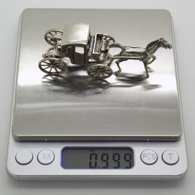 Vintage Italian Handmade Genuine Silver Carriage With Horse Figurine Miniature, Made in Tuscany (Arezzo) For Sale - Image 9 of 10