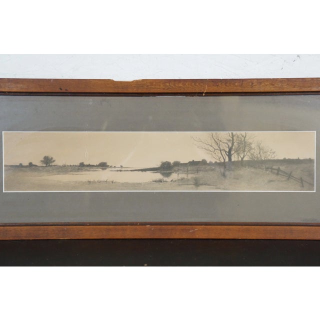 Antique Jn Allen Signed Panoramic Country Farm Pond Landscape Etching 25" For Sale - Image 4 of 10
