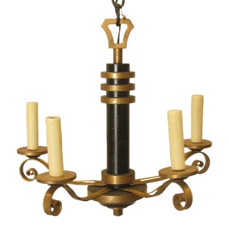 French Black & Gold Art Deco Chandelier For Sale
